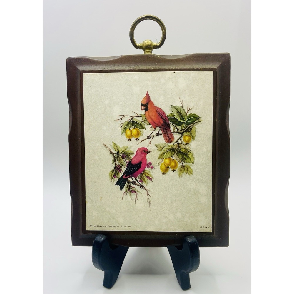 Vintage 1960 Donald Art Co 5X6 Wooden All Plaque. Cardinals
